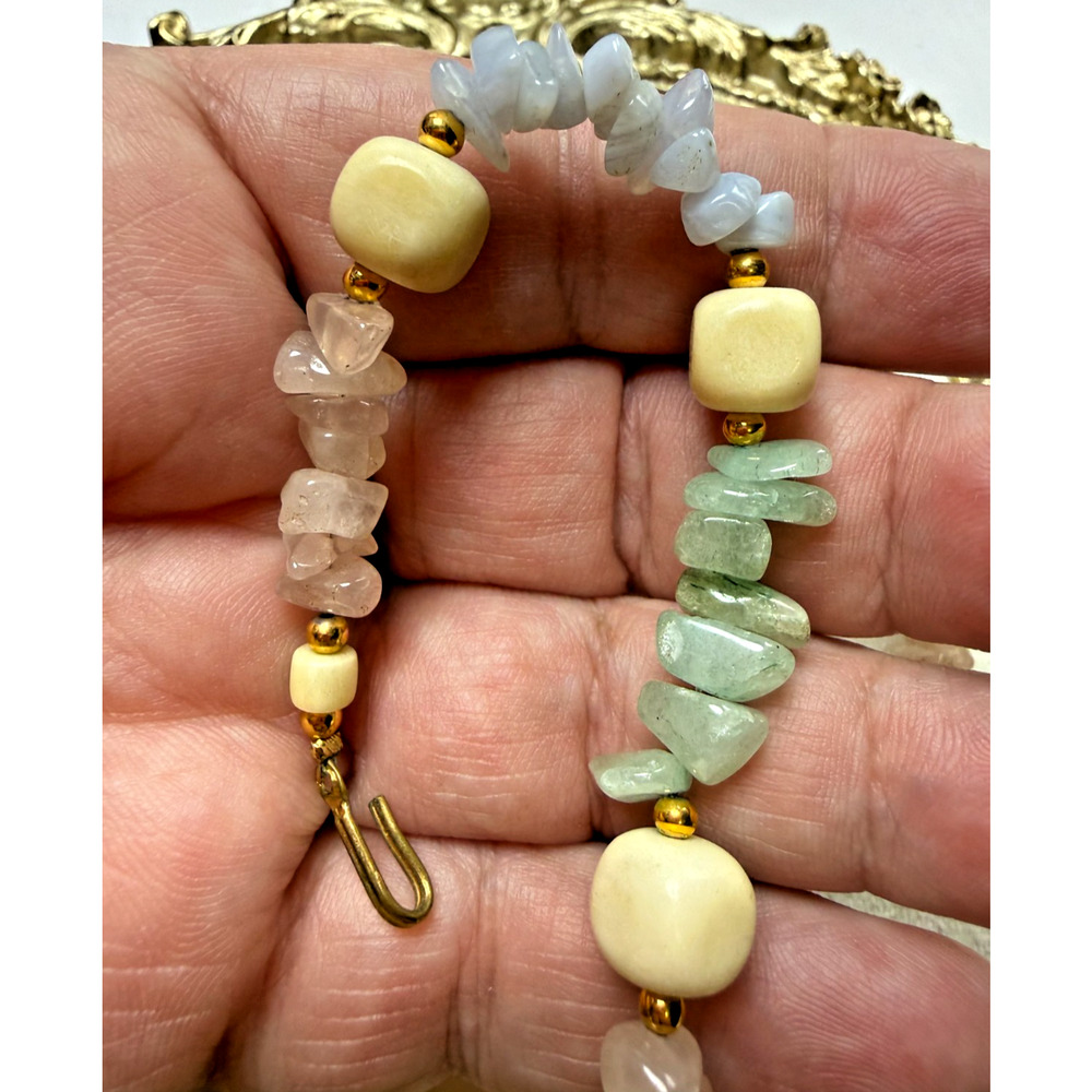 Retro 1980's MOP Inlay Bold Necklace & Earring Set Colorful Pastel Chunky Lucite - Picture 6 of 7